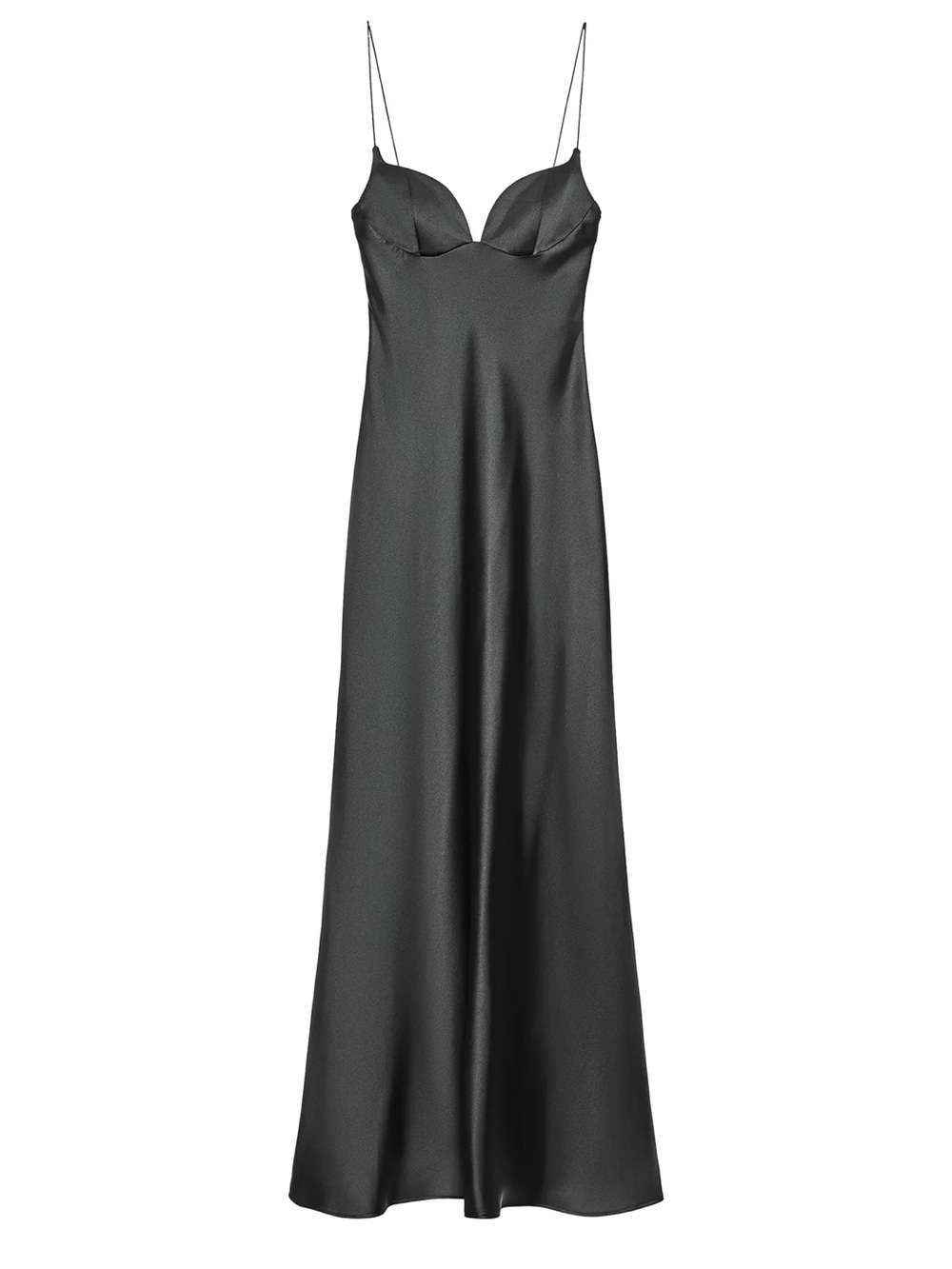 ZARA Black Satin Slip Dress with Spaghetti Straps